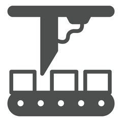 Conveyor with plank cutting machine solid icon, forest industry concept. Vector graphics. Hardwood mill, woodwork sign on white background, glyph style icon for mobile or web design.