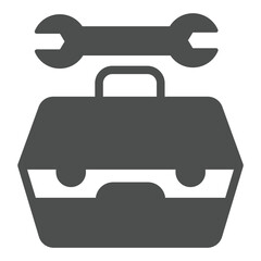 Wrench and toolbox solid icon, repair service concept. Vector graphics. Mechanic staff tools container sign on white background, glyph style icon for mobile or web design.