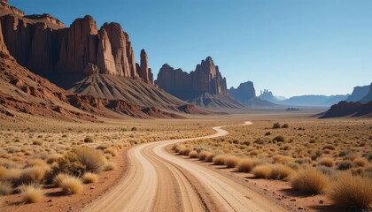 Naklejka premium realistics remote wilderness of Badlands at night showcases a captivating interplay between light and darkness, with mesmerizing scenery, a bright full moon, and intriguing shadows