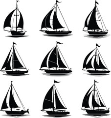 Ships with Sails Silhouette | Nautical, Marine, and Sailing Vessel Illustration Ships with Sails Silhouette | Vintage and Pirate Ship Vector Collection