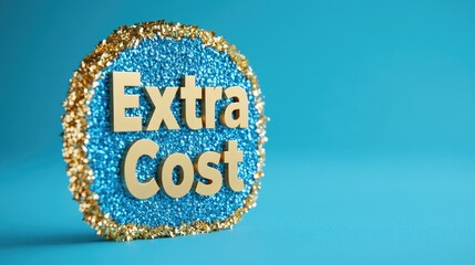 Gold Extra Cost Sign on Blue Glitter Background Ideal for Finance Business Concepts