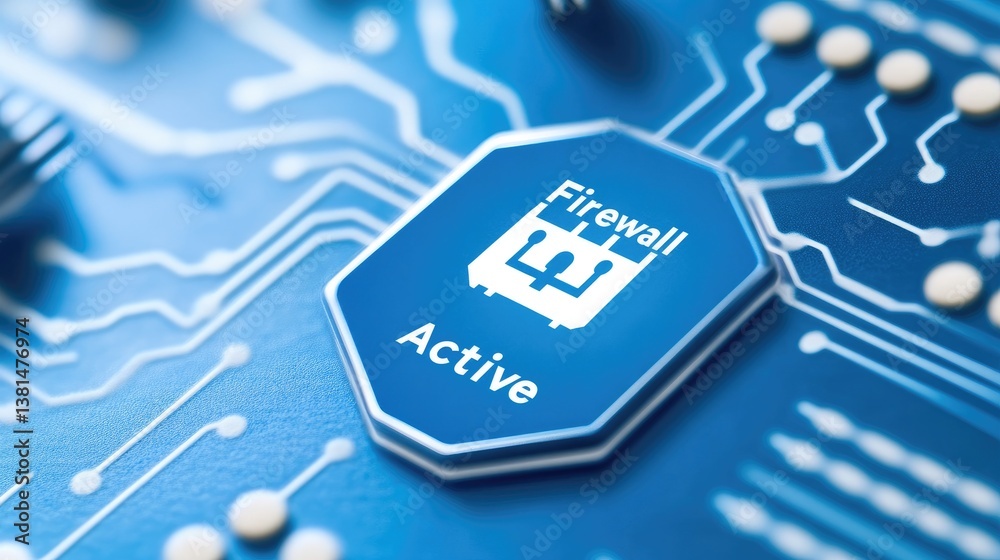 Poster active firewall security system on circuit board close up technology image