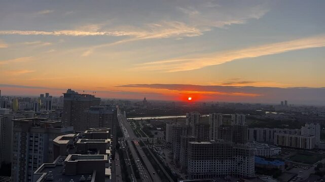 Astana city in Kazakhstan at sunset