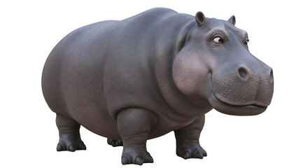 Obraz premium Cartoon Hippopotamus Standing Isolated on White Background with Cute Expression