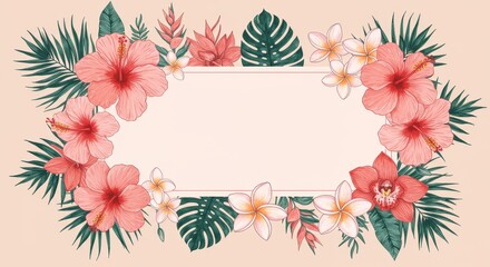 Tropical Floral Wedding Invitation Frame - Elegant tropical floral border, ideal for wedding stationery. Symbolizes love, paradise, romance, beauty, and new beginnings