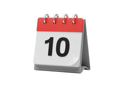 3D Desk calendar displaying the tenth day of the month on transparent background