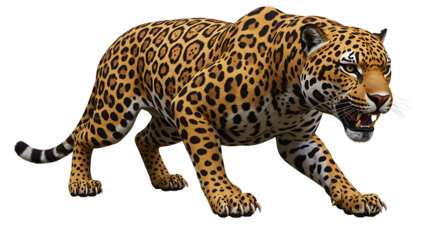 Jaguar Crouching Down Preparing to Pounce on a White Isolated Background