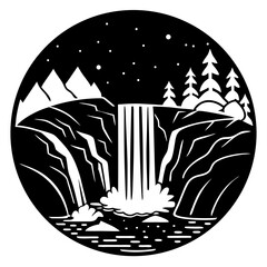 Waterfall Silhouette Black Vector