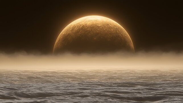Golden Celestial Body Over Hazy Surface