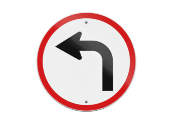 Circular sign with arrow pointing left on transparent background