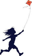 Girl Flying Kite Silhouette, Childhood Freedom Animation, Outdoor Fun