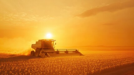 Fototapeta premium A massive autonomous combine harvester powered by hydrogen fuel cells, operating in an arid desert environment