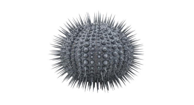 Rendering of Gray Spiky Sphere on White Background - Abstract Concept