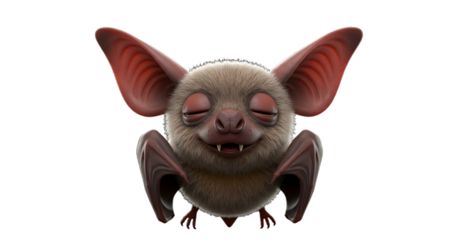 Cute Cartoon Bat Smiling with Eyes Closed on a Transparent Background