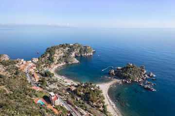 Isola Bella beach coast in Taormina, Italy