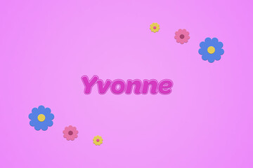 Yvonne female girl name illustration in pink with blossoms, flowers