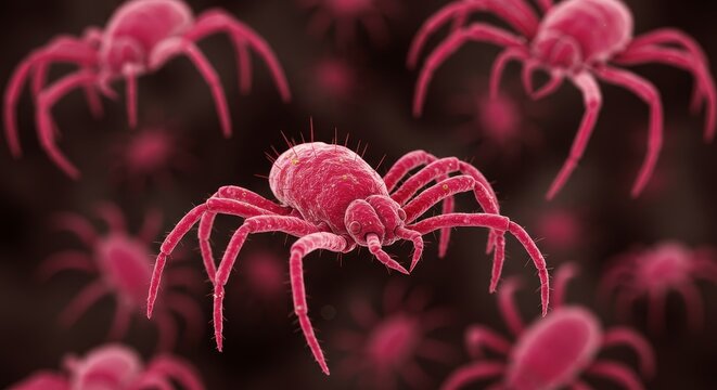 Microscopic Eight-Legged Organisms Abstract Biology Illustration - An abstract biological illustration depicting microscopic organisms with eight legs. Symbolizing: the unseen world