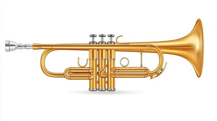 Obraz premium Shiny Golden Trumpet Musical Instrument Isolated on White Background Perfect for Music Related Designs Projects
