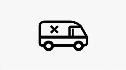 Simple Line Art of a Van with Cross Mark Minimalist Design for Delivery Transportation and L