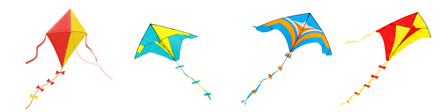 kite set png. kite flying isolated. colorful kite soaring high in the sky isolated on a transparent background, perfect for outdoor activities and summer fun. 