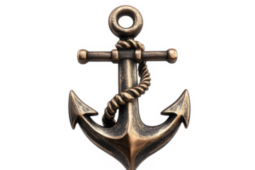 Anchor with rope and metallic bronze finish in a detailed nautical design with realistic lighting