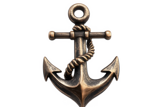 Anchor with rope and metallic bronze finish in a detailed nautical design with realistic lighting