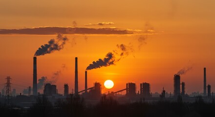 Industrial Sunset Pollution Landscape - Pollution, industry, sunset, environment