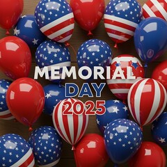 Memorial Day 2025 Celebration with Red, White, and Blue Balloons and Stars