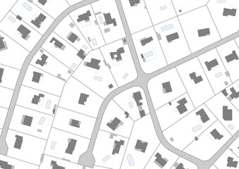 Urbanisme et territoire - plan cadastral avec limites de parcelles d'un projet  d'urbanisation