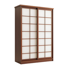Elegant Japanese-style wooden wardrobe with sliding shoji doors and grid panels, ideal for minimalist or Zen interiors.