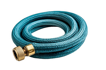 Heavy-duty garden hose with brass fittings isolated on png or transparent or white backgroud.