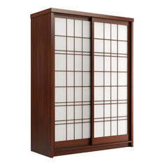 Elegant Japanese-style wooden wardrobe with sliding shoji doors and grid panels, ideal for minimalist or Zen interiors.
