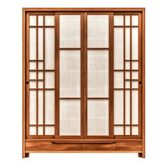 Elegant Japanese-style wooden wardrobe with sliding shoji doors and grid panels, ideal for minimalist or Zen interiors.