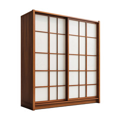 Elegant Japanese-style wooden wardrobe with sliding shoji doors and grid panels, ideal for minimalist or Zen interiors.