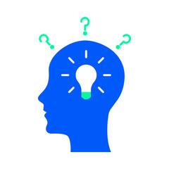 Vector icon for Critical Thinking. Brain with arrows and question marks, illustrating reasoning, decision-making, and deep analytical thought.