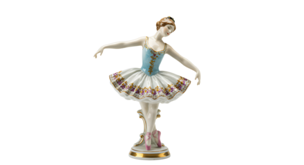 Porcelain Ballerina Figurine Performing Ballet Dance on Gray Background for Decoration