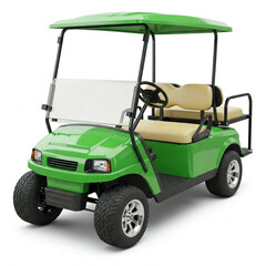 Green golf cart on white background studio shot