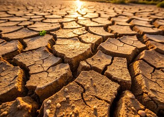 Drought impact on soil quality arid region closeup photography natural environment ground level cracked textures and earthy tones