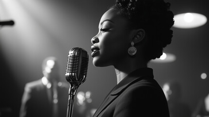 Stylish Jazz Club Scene with Singer and Classic Microphone