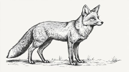 Black-and-white sketch of a fox in vintage engraving style, wild animal silhouettes in a classic look