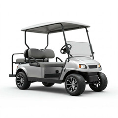 Silver Golf Cart Stock Image Isolated on White Background