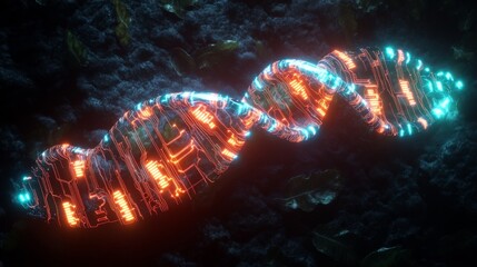 Illuminated abstract DNA structure in dark space