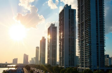 Obraz premium High-Rise Buildings Under Construction at Sunset