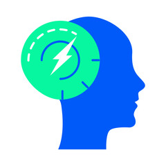 Vector icon for Faster Thinking. Human head with speed lines and a brain, symbolizing quick decision-making, cognitive speed, and rapid problem-solving.