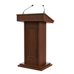 Wooden Podium with Microphones on transparent Background