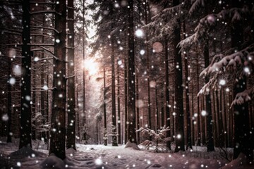Snowfall creates enchanting scene in a quiet forest nature photography midair snowflakes captured in soft natural light