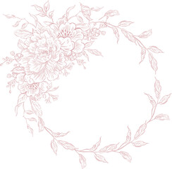 Tender  Floral pink seamless pattern, Elegant Line Art Design
