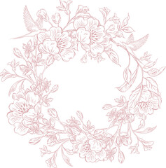 Tender  Floral pink seamless pattern, Elegant Line Art Design