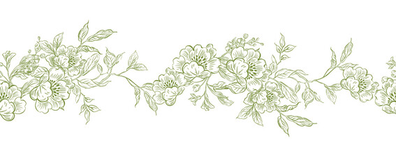 Graphic borGraphic border with flowers. Illustrationder with flowers. Illustration