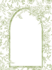 Graphic card with flowers and birds. Illustration